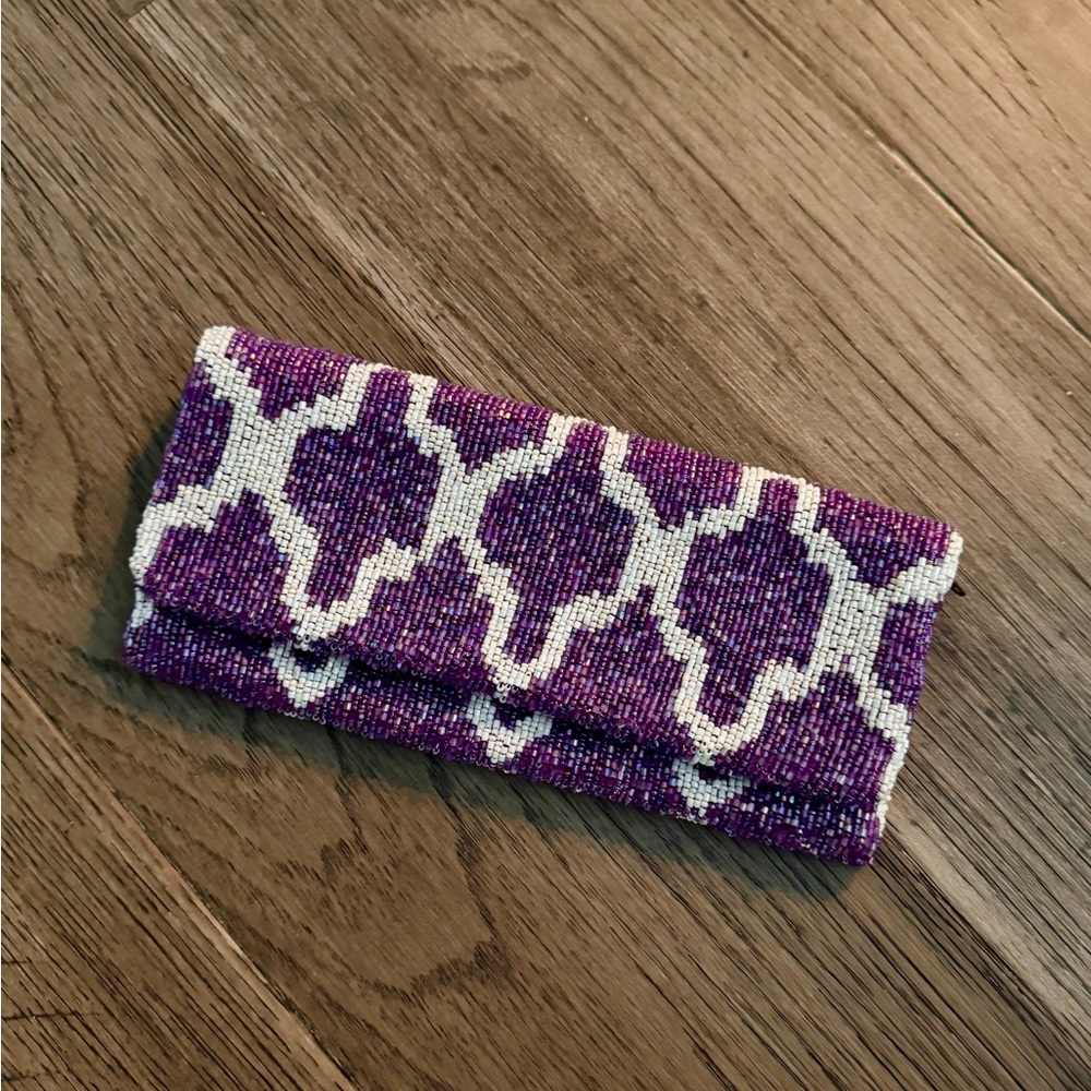 Moyna Purple Beaded Clutch with Zipper Pouch